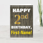[ Thumbnail: Bold, Faux Wood, Faux Gold 2nd Birthday + Name Card ]