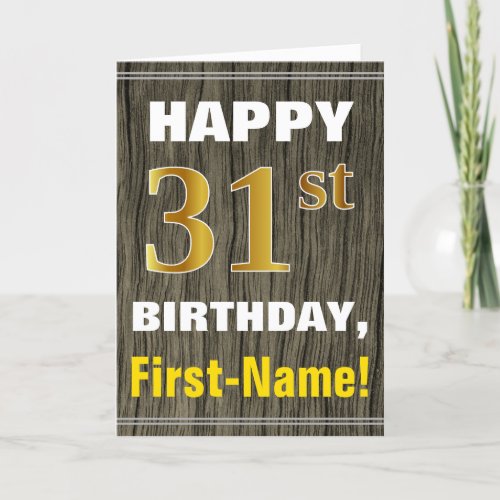 Bold Faux Wood Faux Gold 31st Birthday  Name Card