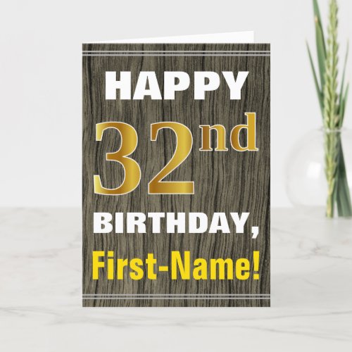 Bold Faux Wood Faux Gold 32nd Birthday  Name Card