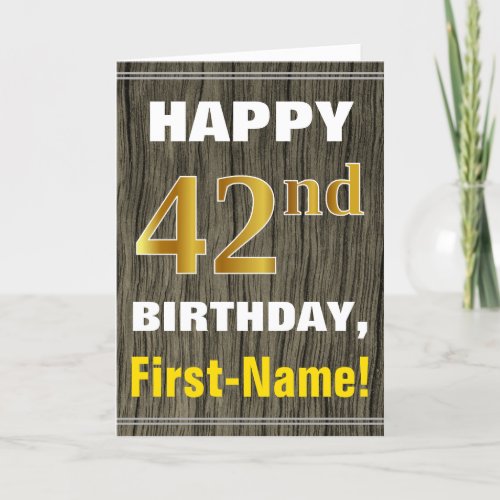 Bold Faux Wood Faux Gold 42nd Birthday  Name Card