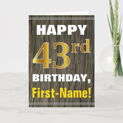 Bold Faux Wood Faux Gold 43rd Birthday  Name Card