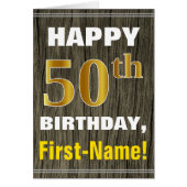 Bold, Faux Wood, Faux Gold 50th Birthday + Name (Front)
