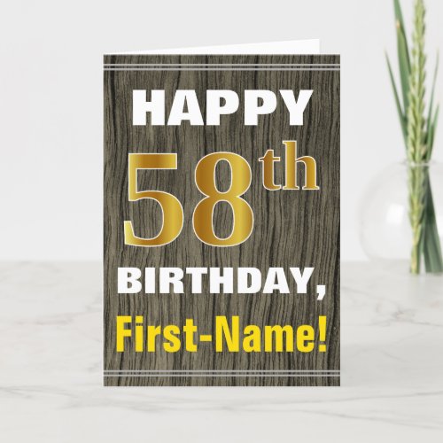 Bold Faux Wood Faux Gold 58th Birthday  Name Card