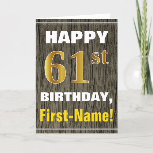 Bold Faux Wood Faux Gold 61st Birthday  Name Card