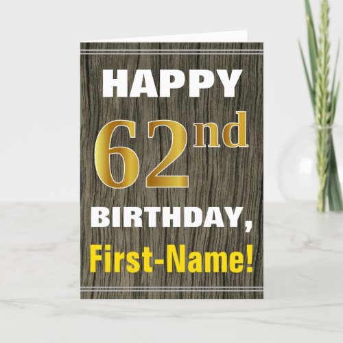 Bold Faux Wood Faux Gold 62nd Birthday  Name Card