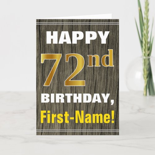 Bold Faux Wood Faux Gold 72nd Birthday  Name Card