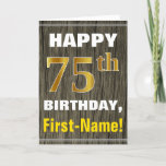 [ Thumbnail: Bold, Faux Wood, Faux Gold 75th Birthday + Name Card ]