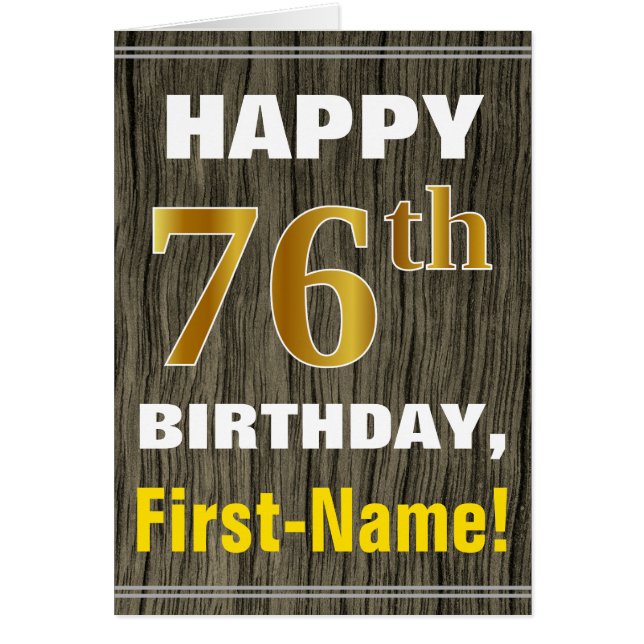 Bold, Faux Wood, Faux Gold 76th Birthday + Name (Front)