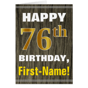 Bold, Faux Wood, Faux Gold 76th Birthday + Name Cards