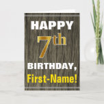 [ Thumbnail: Bold, Faux Wood, Faux Gold 7th Birthday + Name Card ]