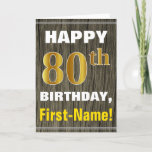 [ Thumbnail: Bold, Faux Wood, Faux Gold 80th Birthday + Name Card ]