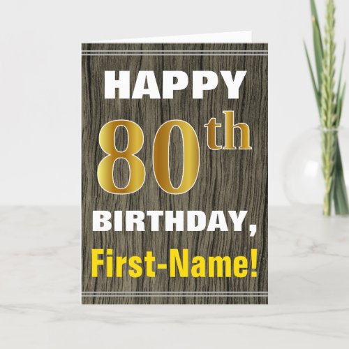 Bold Faux Wood Faux Gold 80th Birthday  Name Card