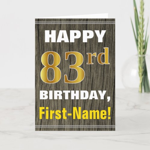 Bold Faux Wood Faux Gold 83rd Birthday  Name Card