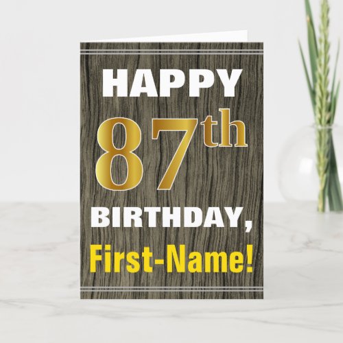 Bold Faux Wood Faux Gold 87th Birthday  Name Card