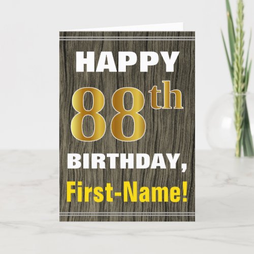 Bold Faux Wood Faux Gold 88th Birthday  Name Card