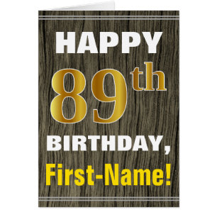 Bold, Faux Wood, Faux Gold 89th Birthday + Name Cards