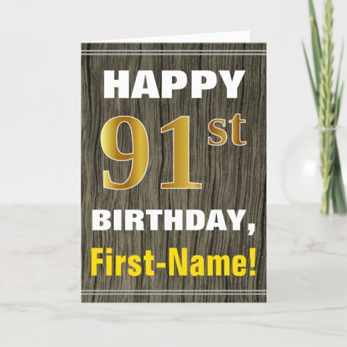 Bold Faux Wood Faux Gold 91st Birthday  Name Card