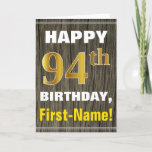 [ Thumbnail: Bold, Faux Wood, Faux Gold 94th Birthday + Name Card ]