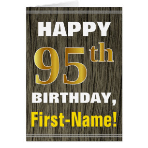 Bold, Faux Wood, Faux Gold 95th Birthday + Name Cards