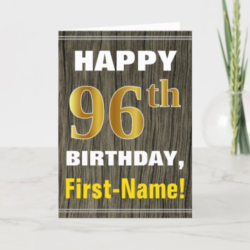 Bold Faux Wood Faux Gold 96th Birthday  Name Card