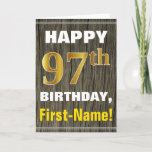 [ Thumbnail: Bold, Faux Wood, Faux Gold 97th Birthday + Name Card ]