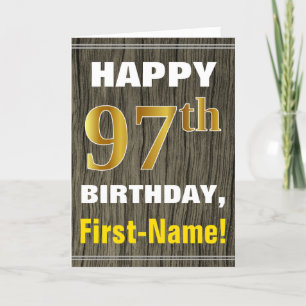 Bold, Faux Wood, Faux Gold 97th Birthday + Name Card