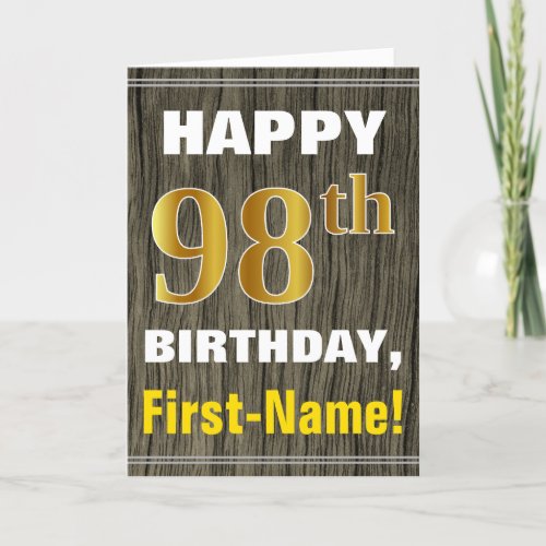 Bold Faux Wood Faux Gold 98th Birthday  Name Card