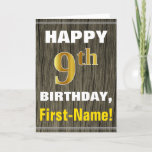 [ Thumbnail: Bold, Faux Wood, Faux Gold 9th Birthday + Name Card ]