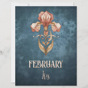 Bold February Iris Art Nouveau Blue Printable