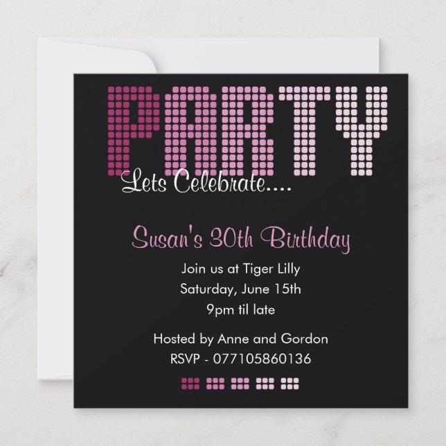 Bold Feminine DISCO Birthday Party Invitation (Front)