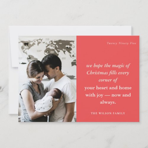 Bold Festive Red Minimal 1 Photo Rust Christmas Holiday Card