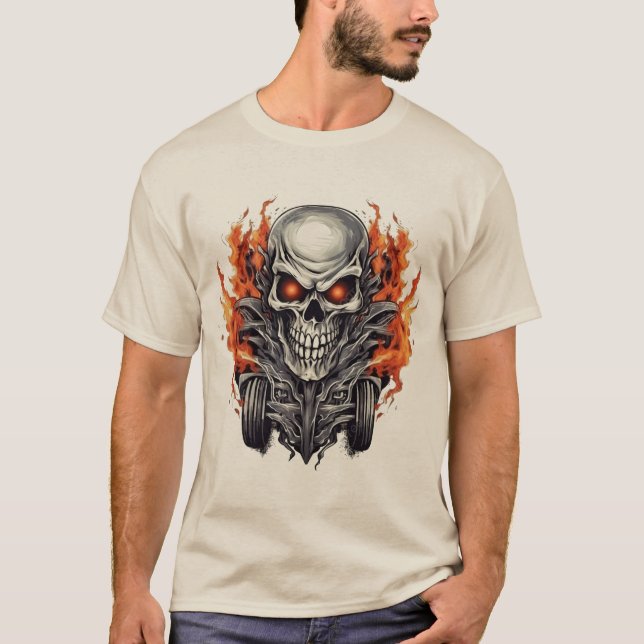 Bold Fiery Design for Horror and Biker Style T-Shirt (Front)