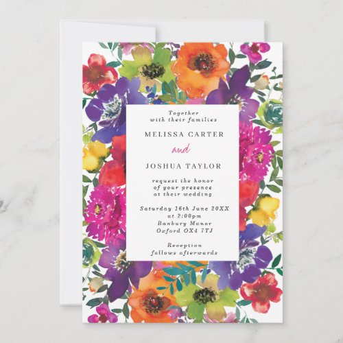 Bold Fiesta  Colorful Flowers Summer Wedding Invitation
