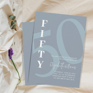 Bold Fifty Birthday   Dusty Blue Modern Birthday Invitation