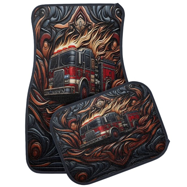 Bold Fire Truck on Car Floor Mat (Set)