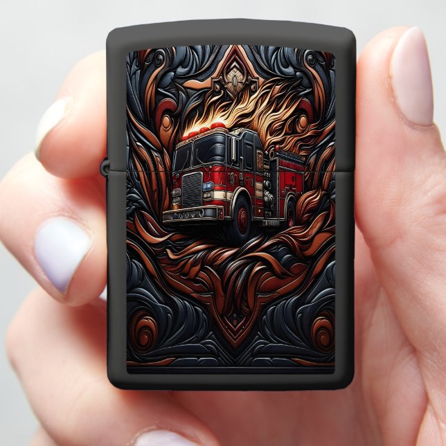 Bold Fire Truck on Zippo Lighter (In Hand)