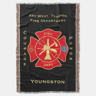 Bold Firefighter Maltese Cross Art Throw Blanket