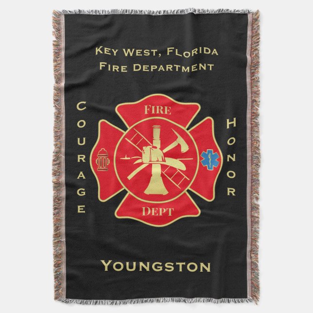 Bold Firefighter Maltese Cross Art Throw Blanket (Front Vertical)