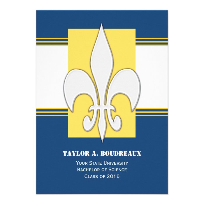 Bold Fleur de Lis and Stripes Graduation Custom Invitation