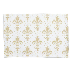 Bold fleur-de-lis seamless pattern on white pillow case