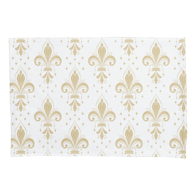 Bold fleur-de-lis seamless pattern on white pillow case (Front)