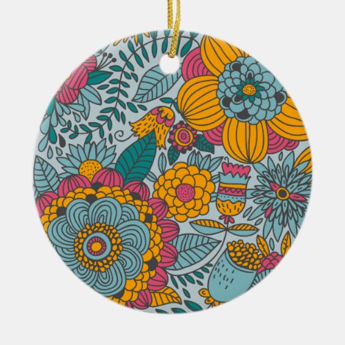 Bold Floral and Vines Ceramic Ornament