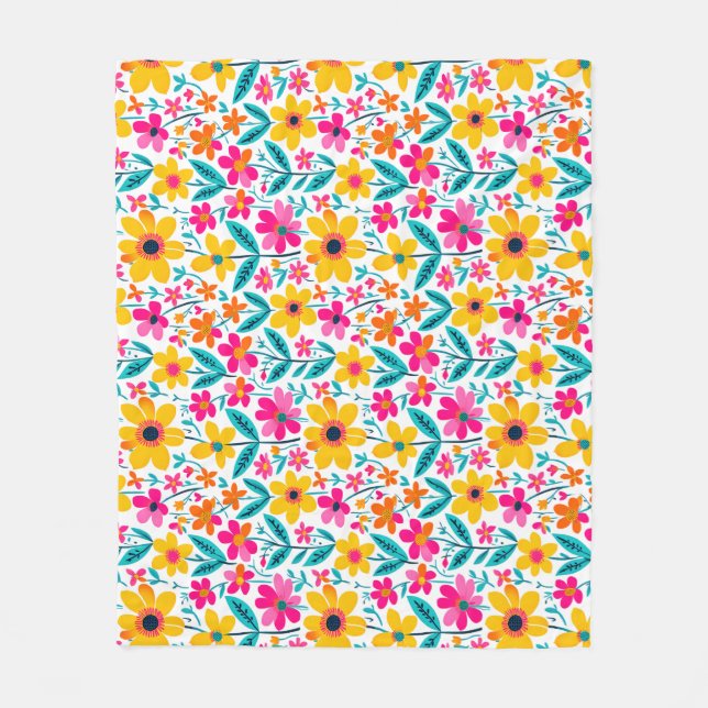 Bold Floral Art‑Print  Fleece Blanket (Front)