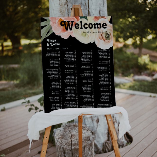 Bold Floral | Black Alphabetical Seating Chart Foam Board (Creator Uploaded)