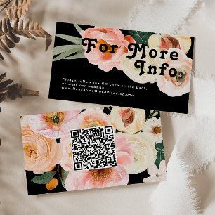 Bold Floral Black Wedding Website QR Code Enclosure Card