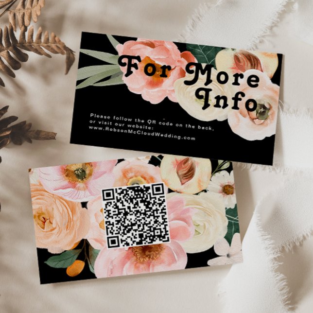  Bold Floral | Black Wedding Website QR Code Enclosure Card (Creator Uploaded)