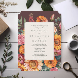 Bold Floral Border Fall Wedding Invitation