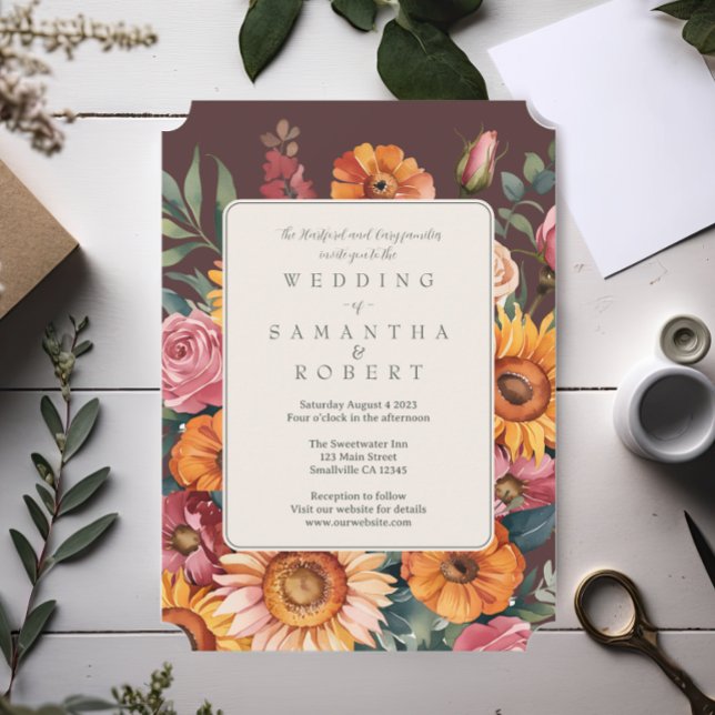 Bold Floral Border Fall Wedding Invitation (Creator Uploaded)