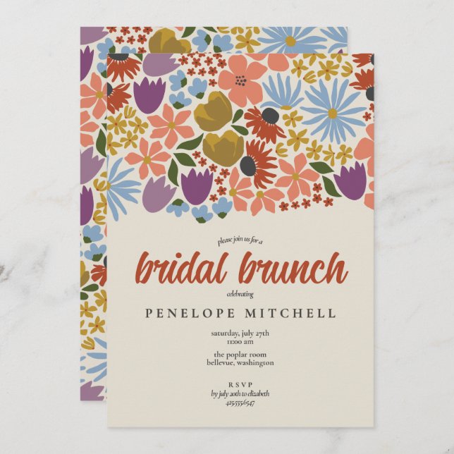 Bold Floral Bridal Brunch Shower  Invitation (Front/Back)
