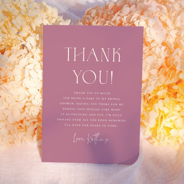 Bold Floral Calligraphy Purple Bridal Shower Thank You Card (Creator Uploaded)